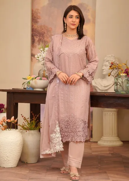 Pakistani Orginal Rangoon Chiffon Stitched 3 Pcs _ Mauve 
